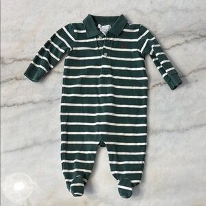 Ralph Lauren Green Striped Kids Footed One Piece long sleeve Romper 3M